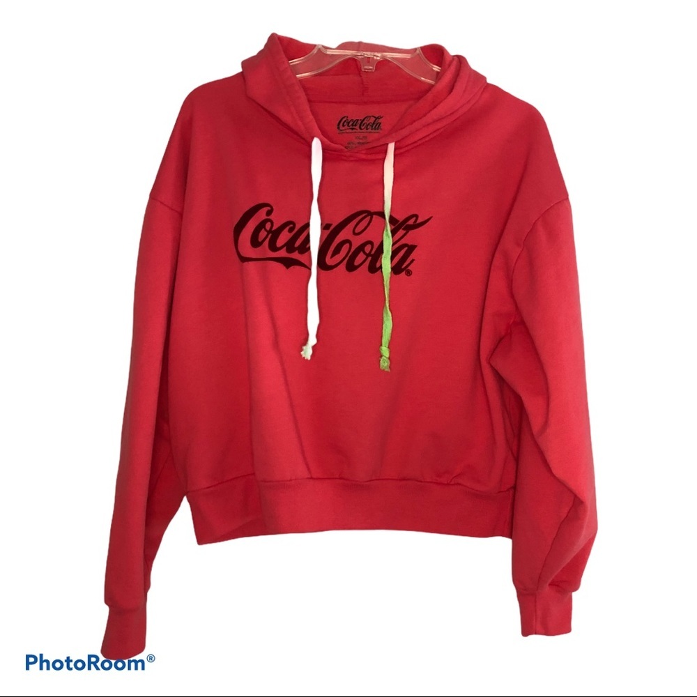 Coca-Cola Crop Hoodie Velvety Logo Long Sleeve-XXL